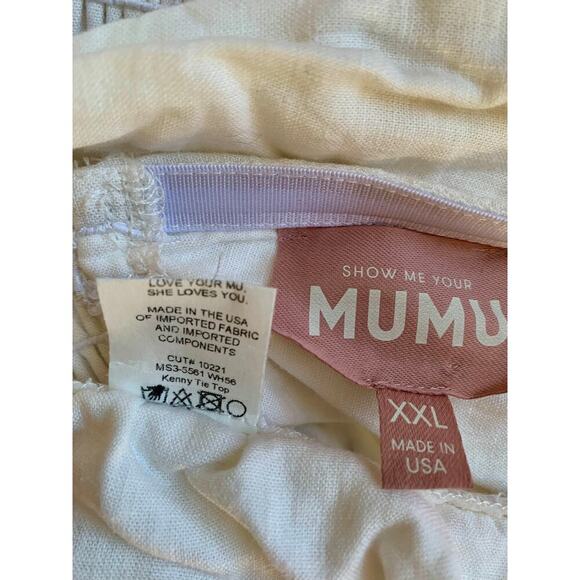 Show Me Your Mumu Kenny Scarf Top in White Linen Size XXL Lined Tie Front Summer - Picture 3 of 4